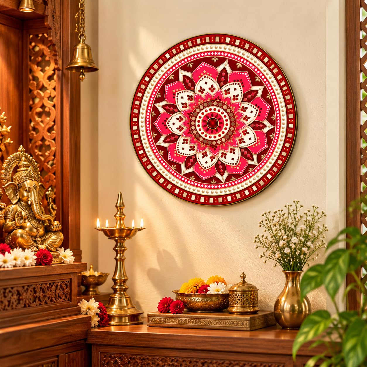 Red Pink Mandala Decoration for Living Room and Hallway