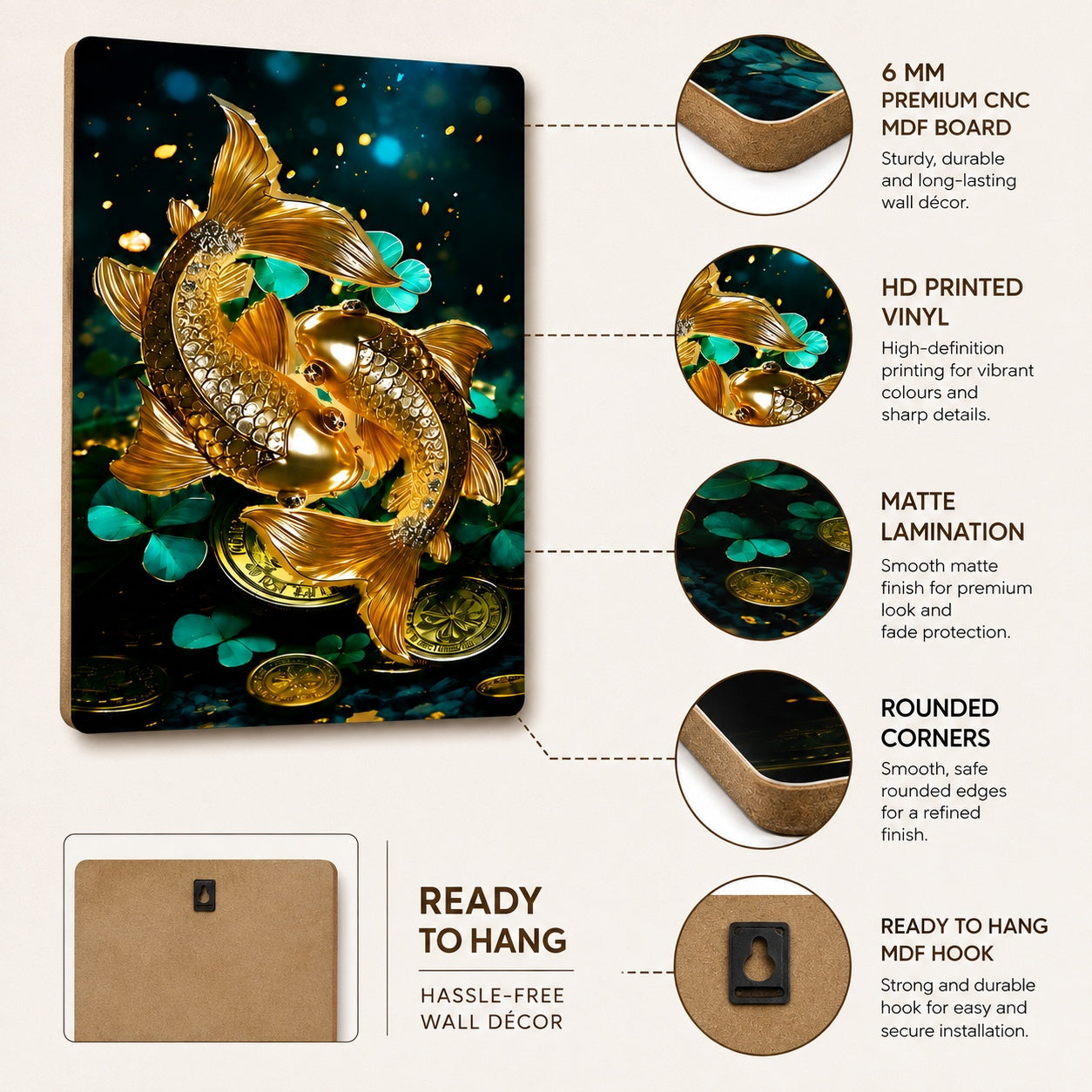 koi fish wooden wall decoration