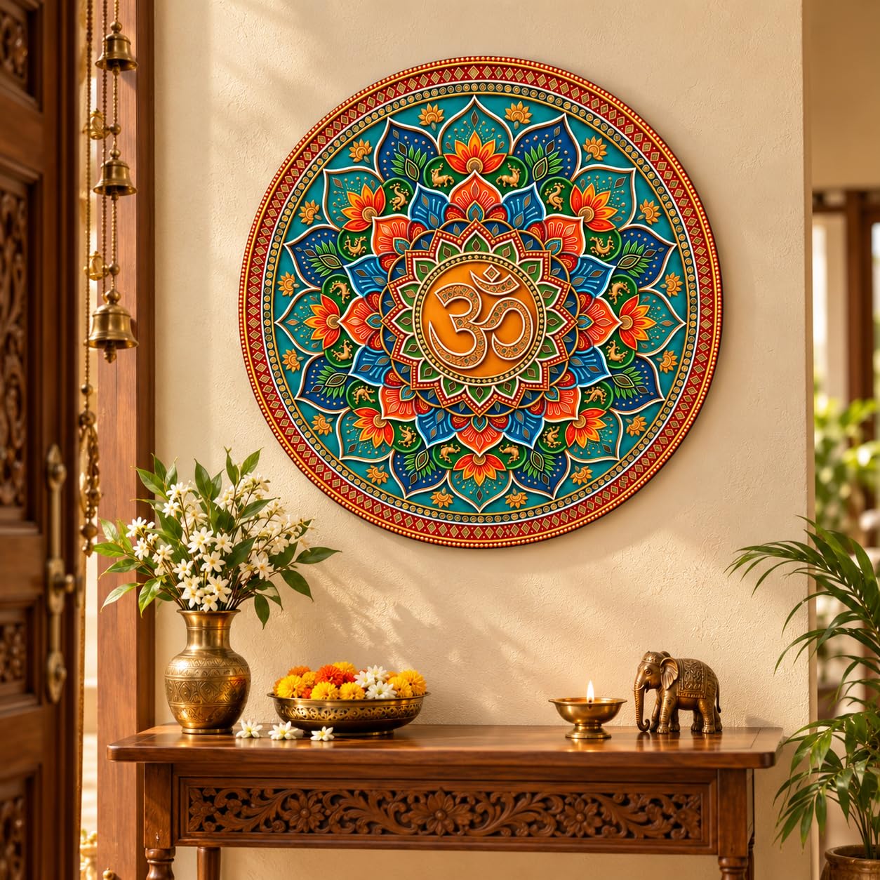 wooden om mandala wall plaque