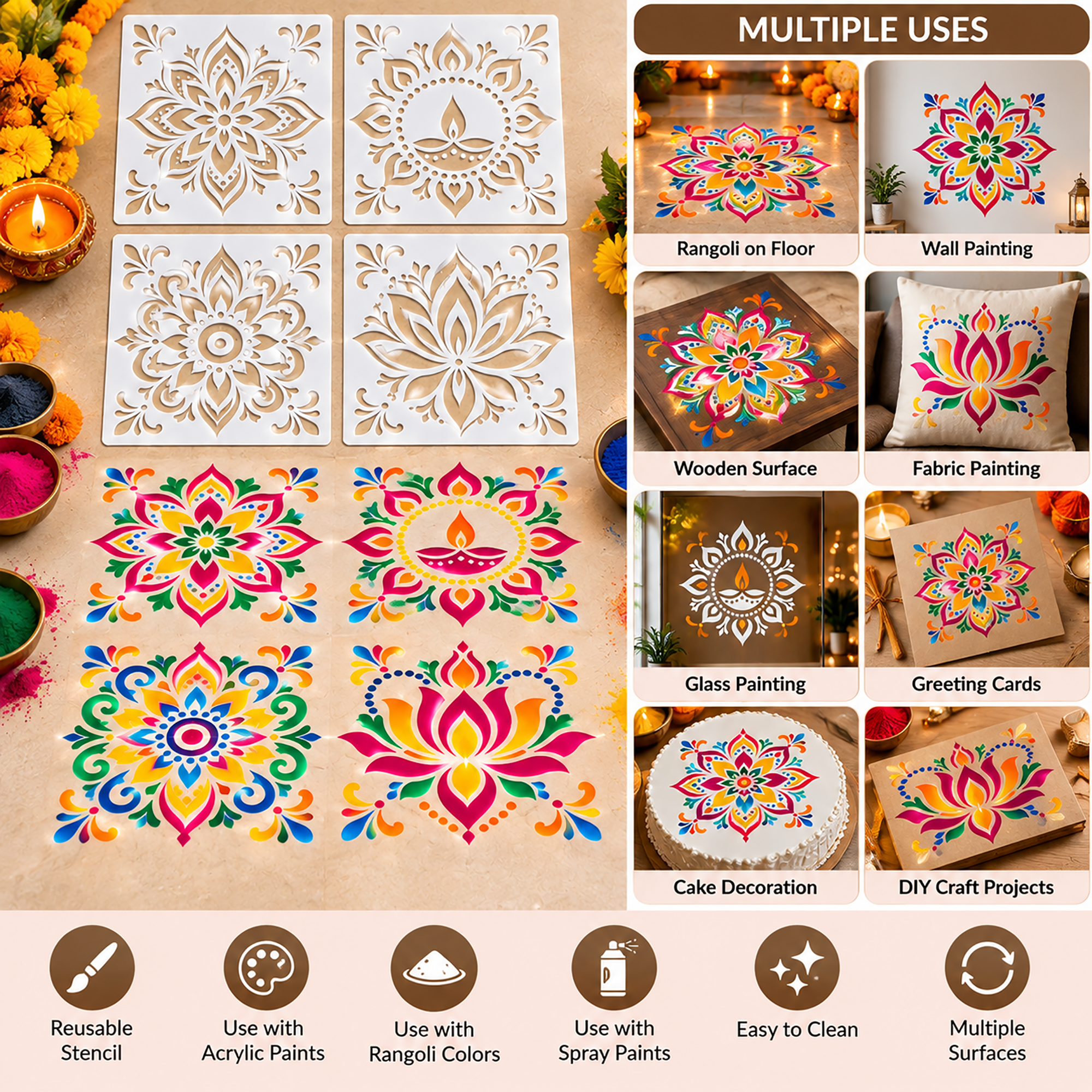 floral mandala stencil for rangoli design