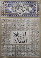 Decorative panel with Arabic calligraphy and geometric patterns
