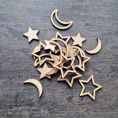 Cliths Set of 20 Wooden Moon & Star Confetti Eid Mubarak Table Scatter Islamic Ramadan Decor Muslim Gift