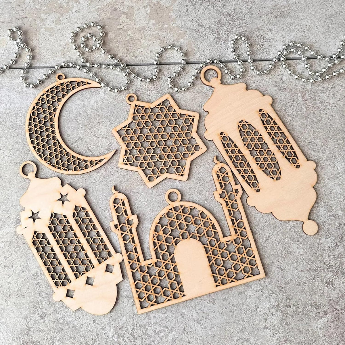 Cliths Set of 5 Wooden Eid Lanterns Islamic Ramadan Decor DIY Craft Kit Moon Star & Blessed Signs Home & Gift
