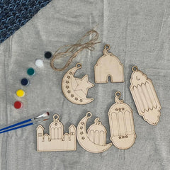 Cliths Set of 6 Wooden Eid DIY Paint Kits Islamic Crafts Ramadan Decor with Hanging Holes Family Activity & Gifts
