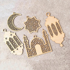 Cliths Set of 5 Wooden Eid Lanterns Islamic Ramadan Decor DIY Craft Kit Moon Star & Blessed Signs Home & Gift