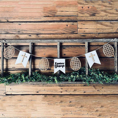 Cliths Easter Christian Wooden Banner Pack of 6 Rustic "Easter Blessings" Signs for Fireplace Wall & Porch Decor