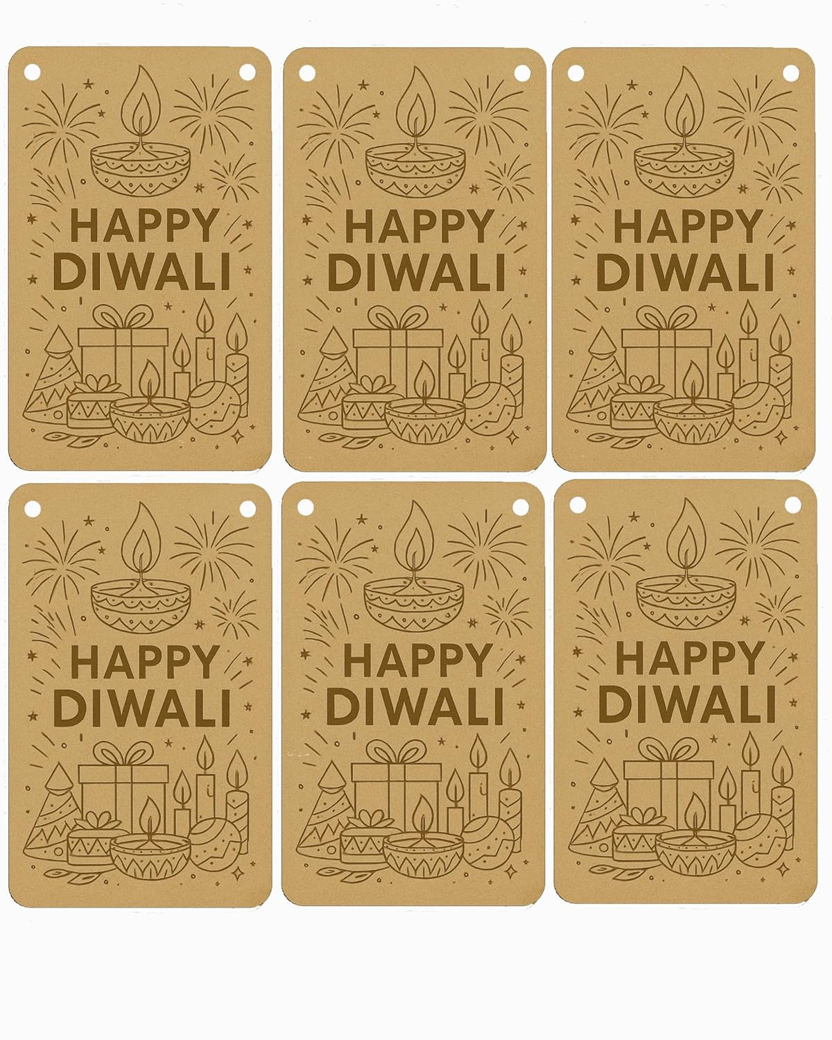 American Elm Pack of 6 Happy Diwali Wooden CutoutsPre Marked MDF for DIY Painting & Festival Decor Kit with Festive Design