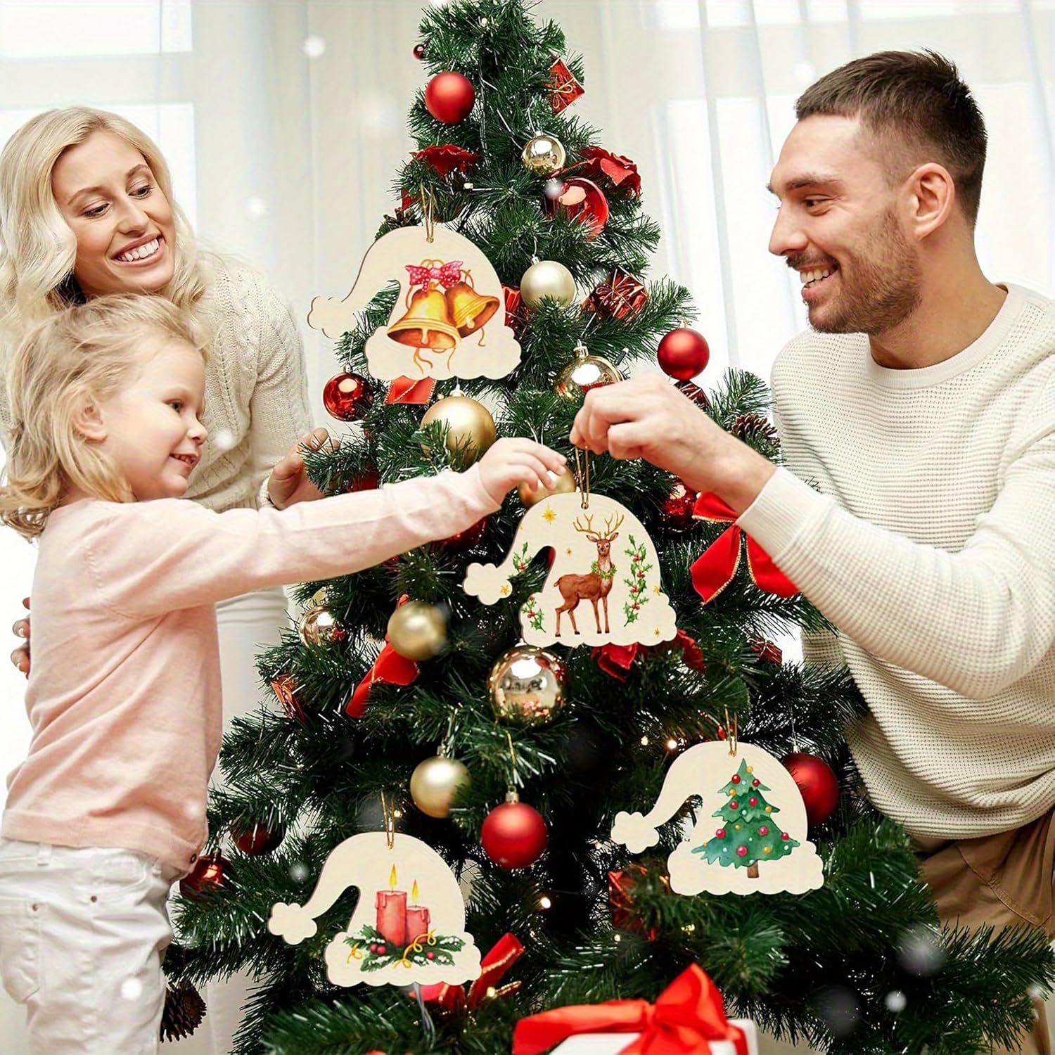 santa hat shaped wooden decorations
