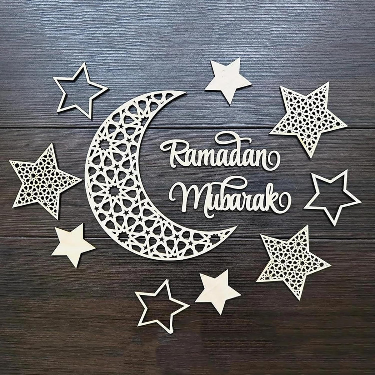 Cliths 11 Pcs Ramadan Mubarak Wall Decor Words Stars Islamic Wooden Hanging Decor