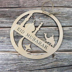 Cliths Eid Mubarak Wooden Hanging Decoration Circle Ramadan Eid Decor Islamic Party Supplies Home
