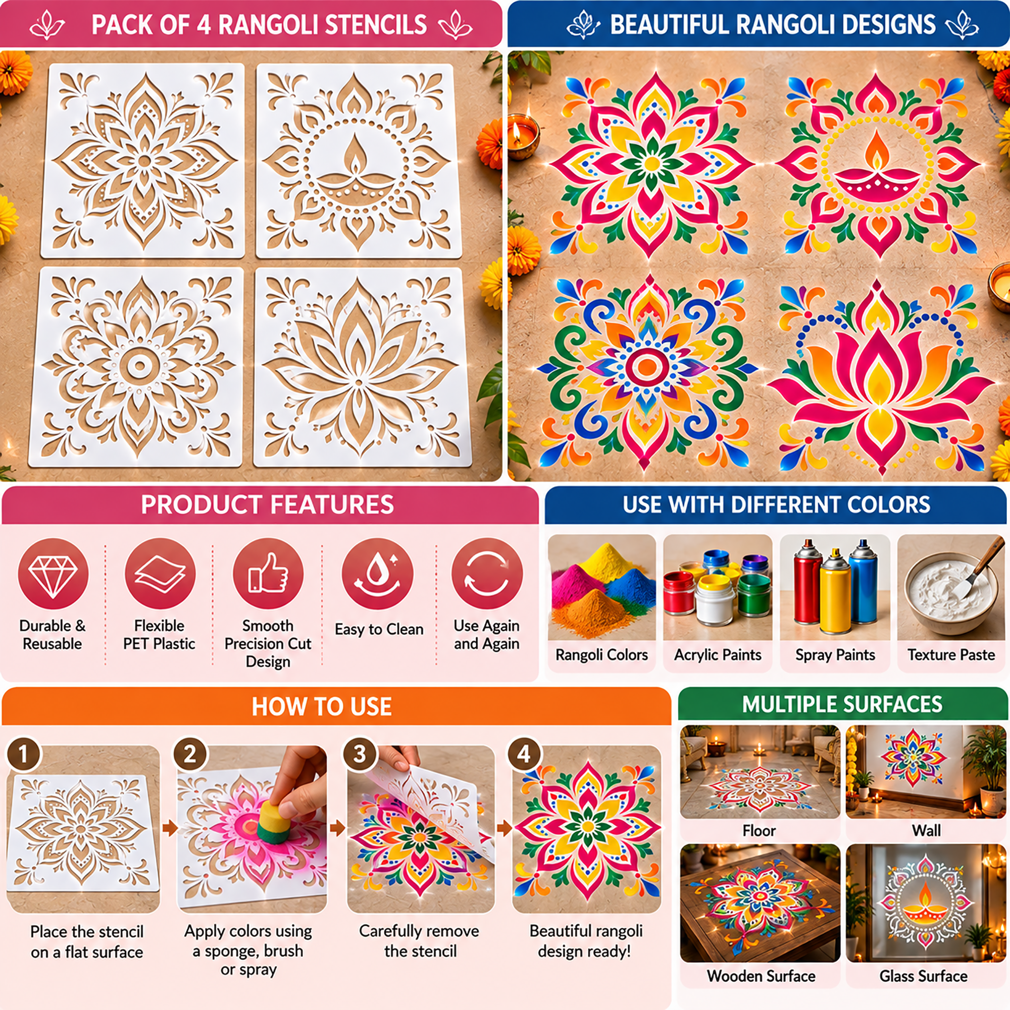 rangoli stencil for wall and wood painting