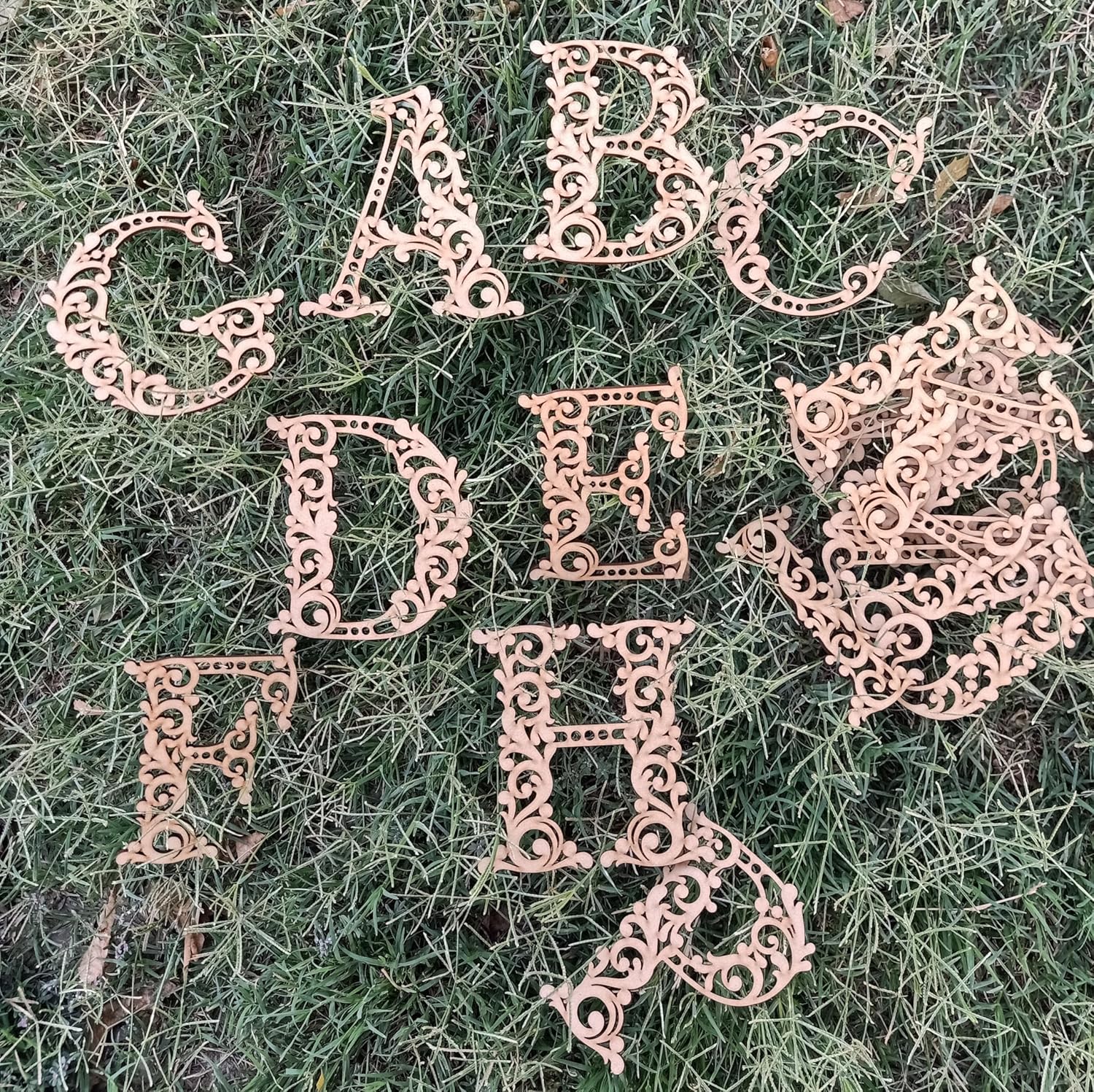 Decorative metallic letters on grass