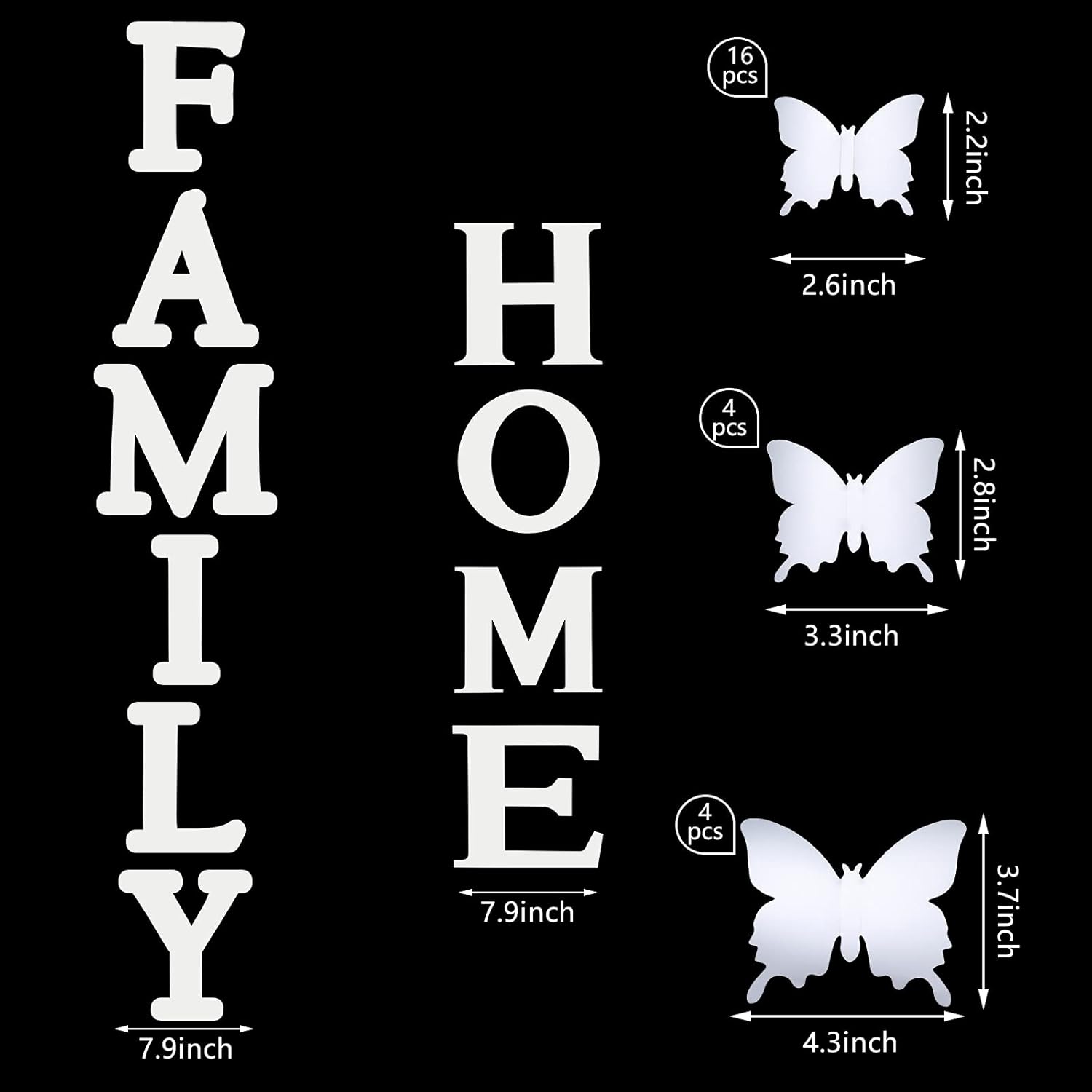 family quote wall decals with 3D mirror effect letters