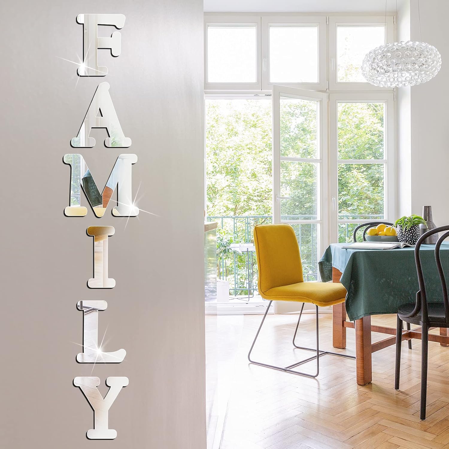 farmhouse style mirror wall decor with family letters