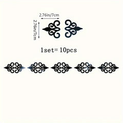 Decorative black patterns with measurements and quantity on a white background