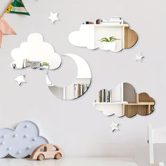 Cliths 8 Pcs Acrylic Mirror Wall Stickers Clouds Moon Stars  Home for Bedroom, Living Room,