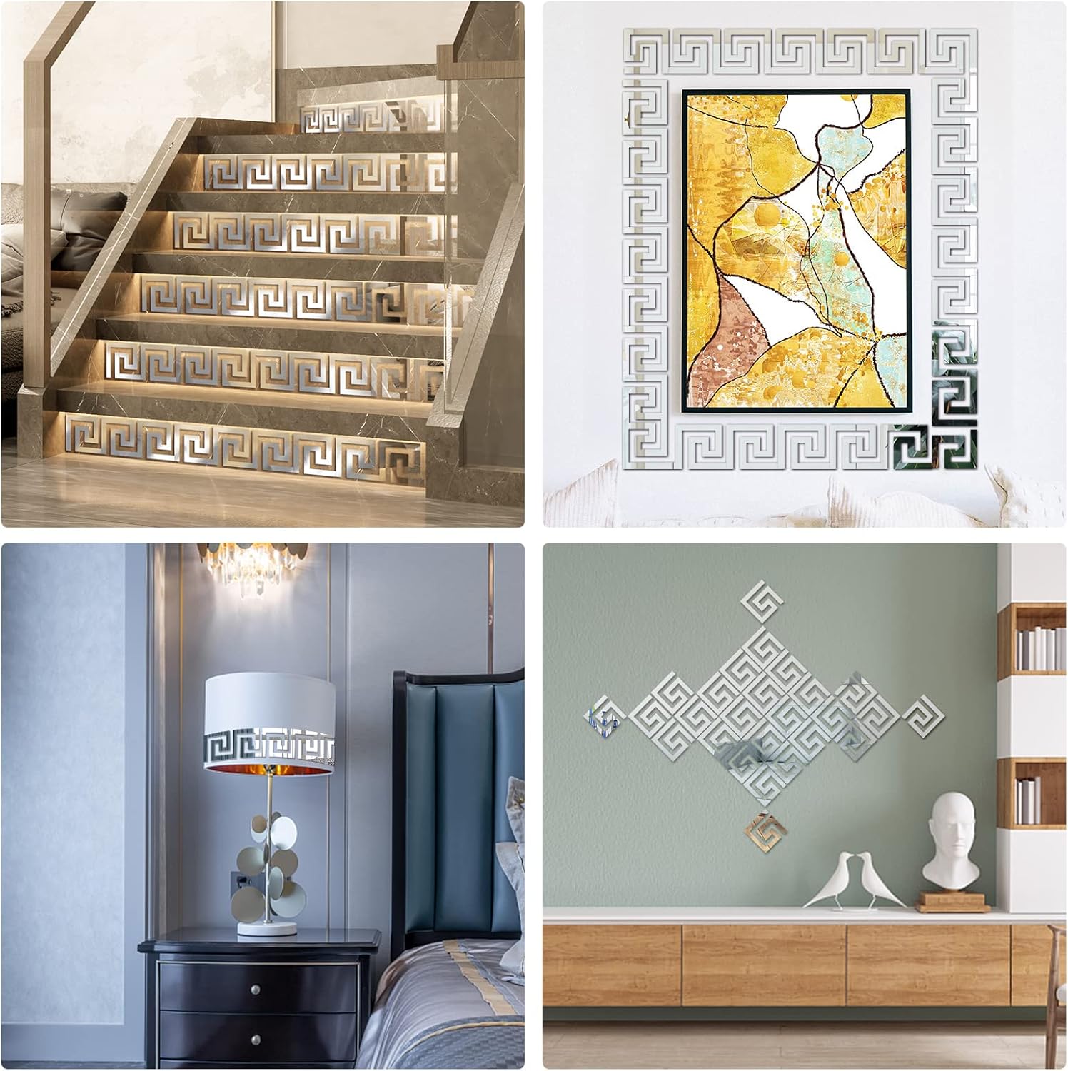 3D silver mirror wall decals for living room and hallway
