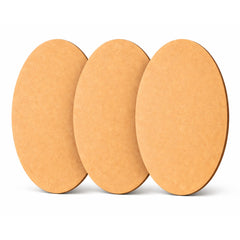 Three oval-shaped brown coasters on a white background