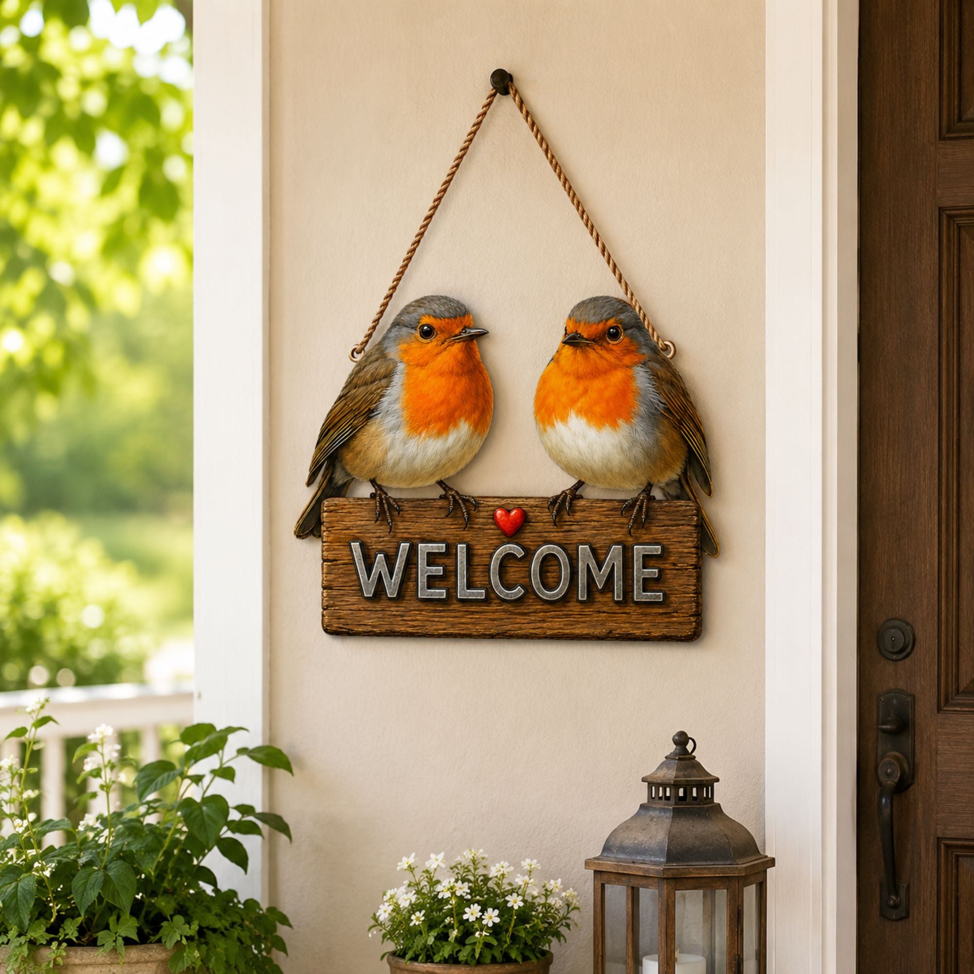welcome sign for front door and garden
