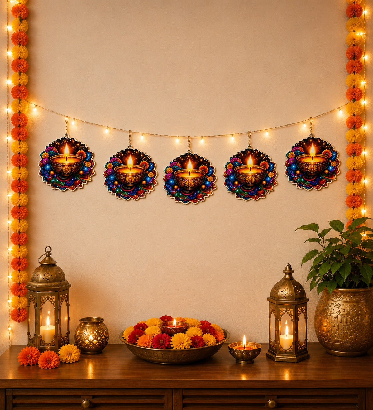 Diya decoration for pooja ghar