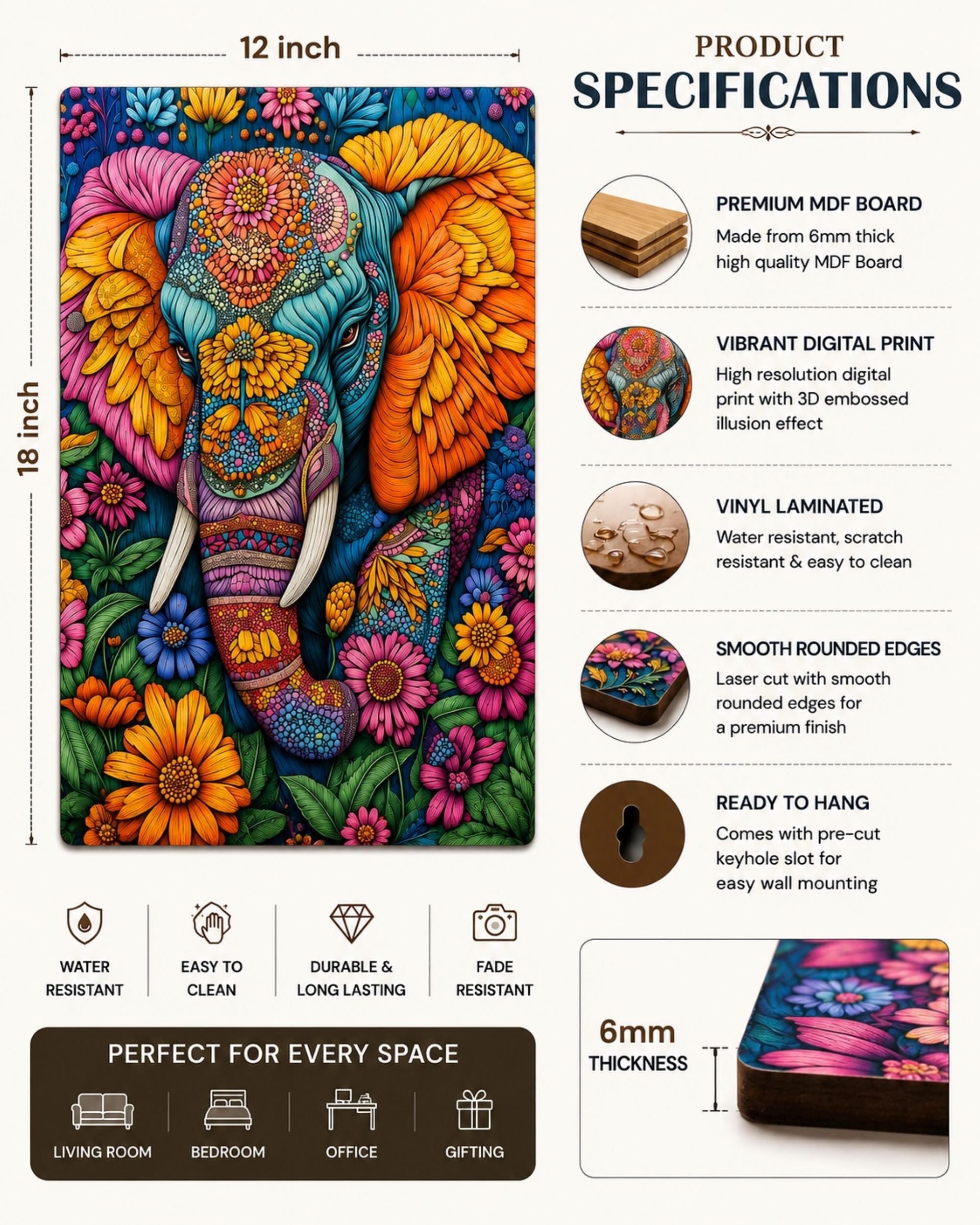 Colorful Elephant Wall Decor for Home