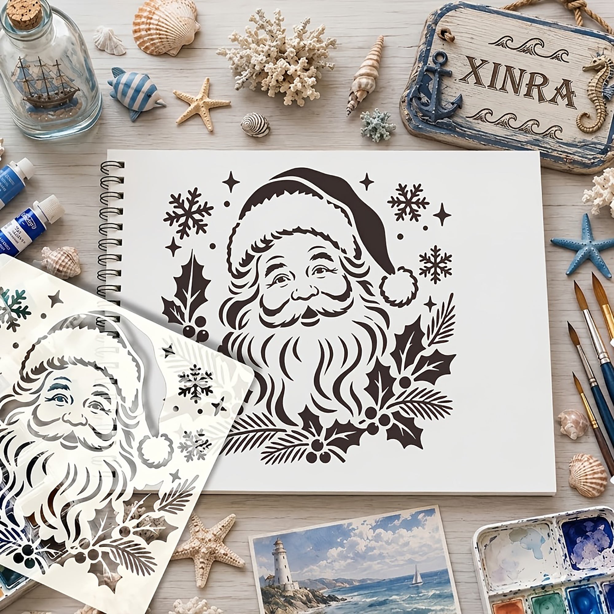 reusable santa portrait stencil for handmade christmas cards