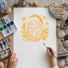 christmas santa face stencil with snowflakes and berries