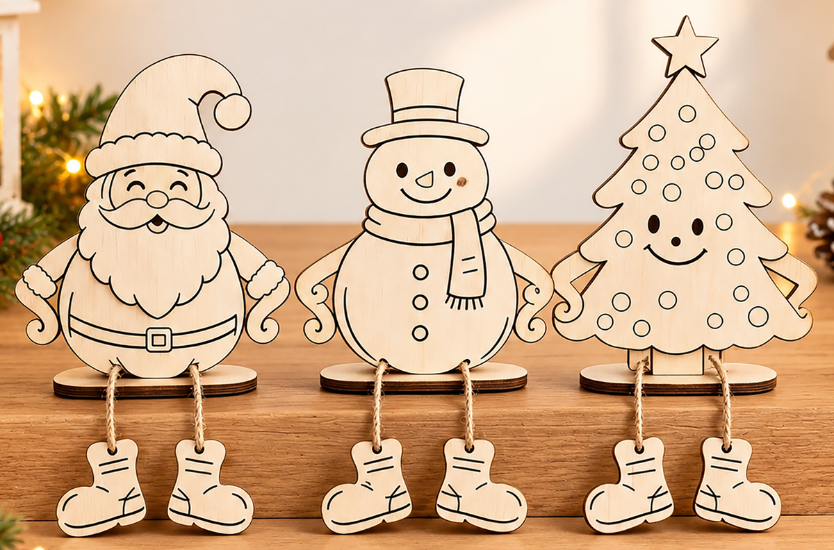 flat wooden Christmas ornament shapes for DIY crafts
