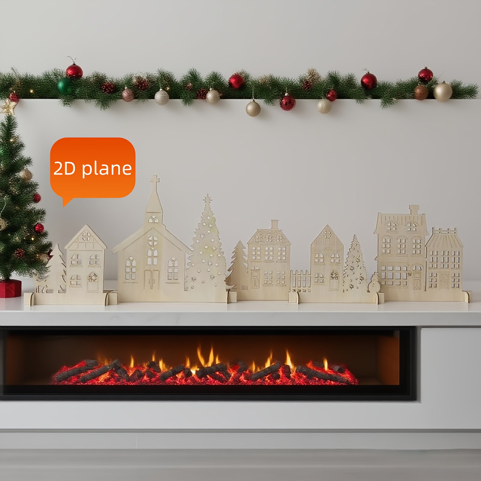 wooden christmas village display for window shelf