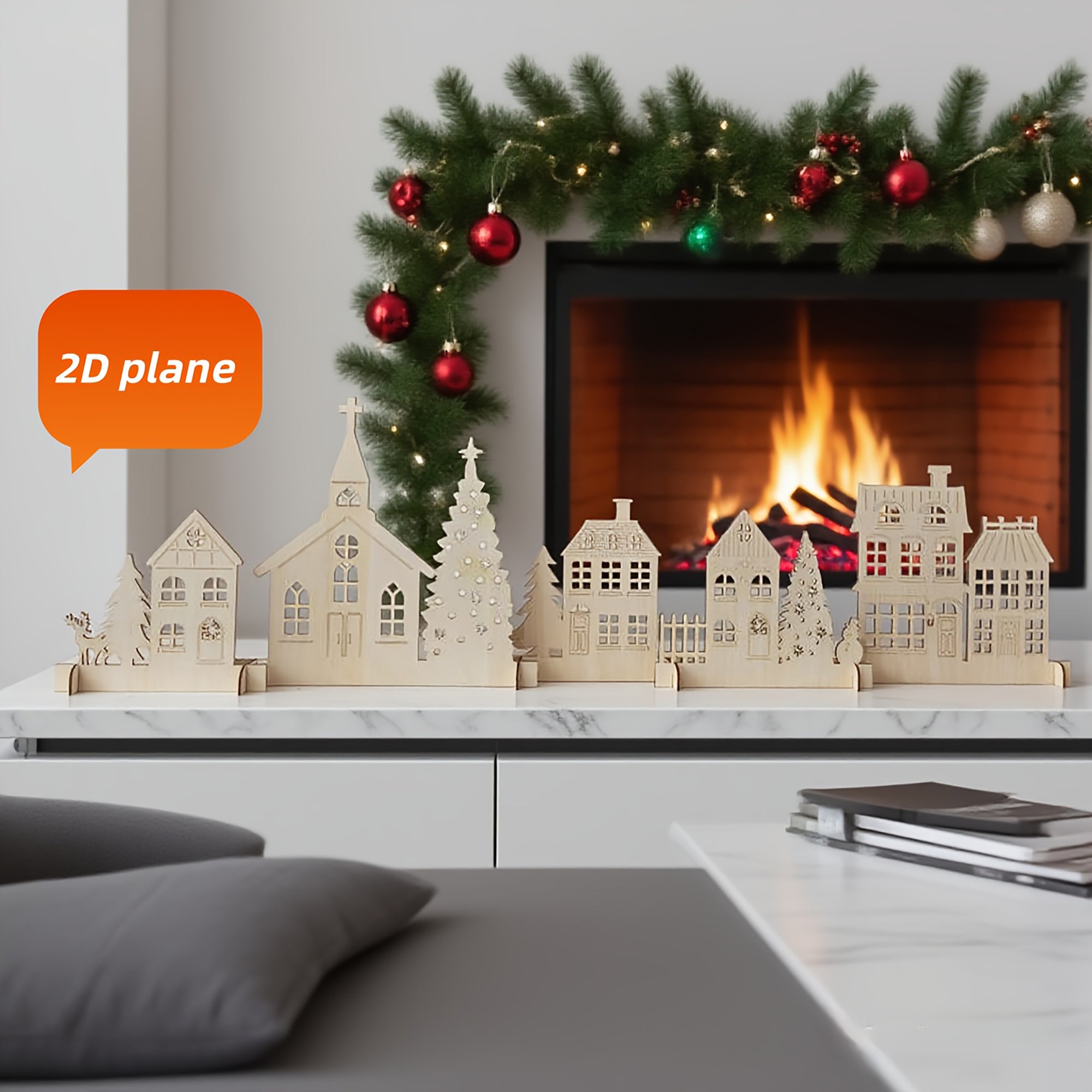 christmas tabletop decor wooden village scene