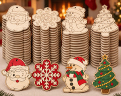 wooden Christmas tree sock bell snowflake shapes