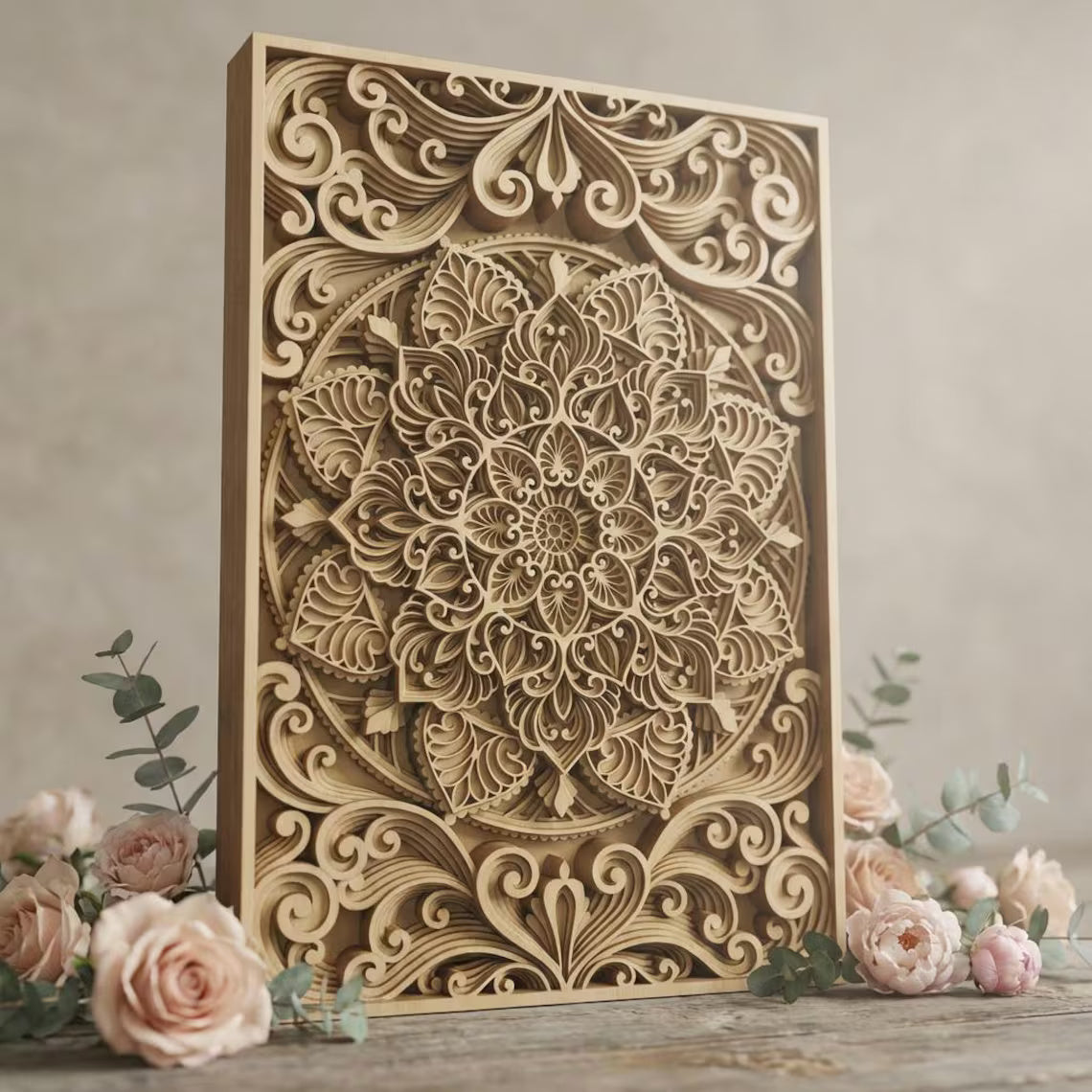 layered mandala wooden wall panel decor