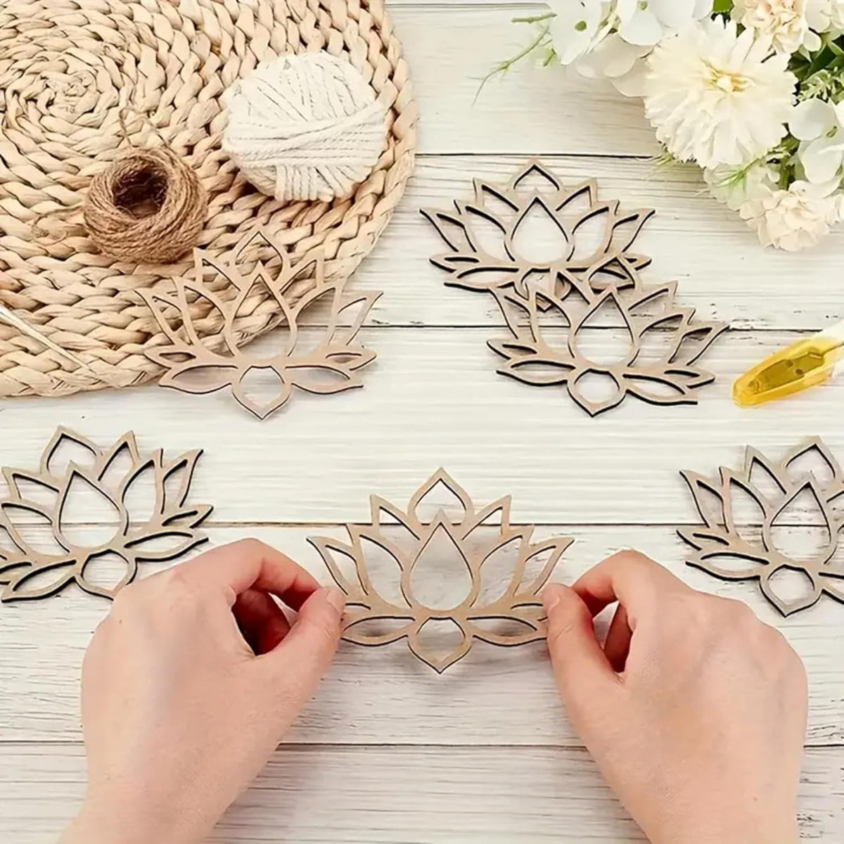 Wooden lotus flower shapes
