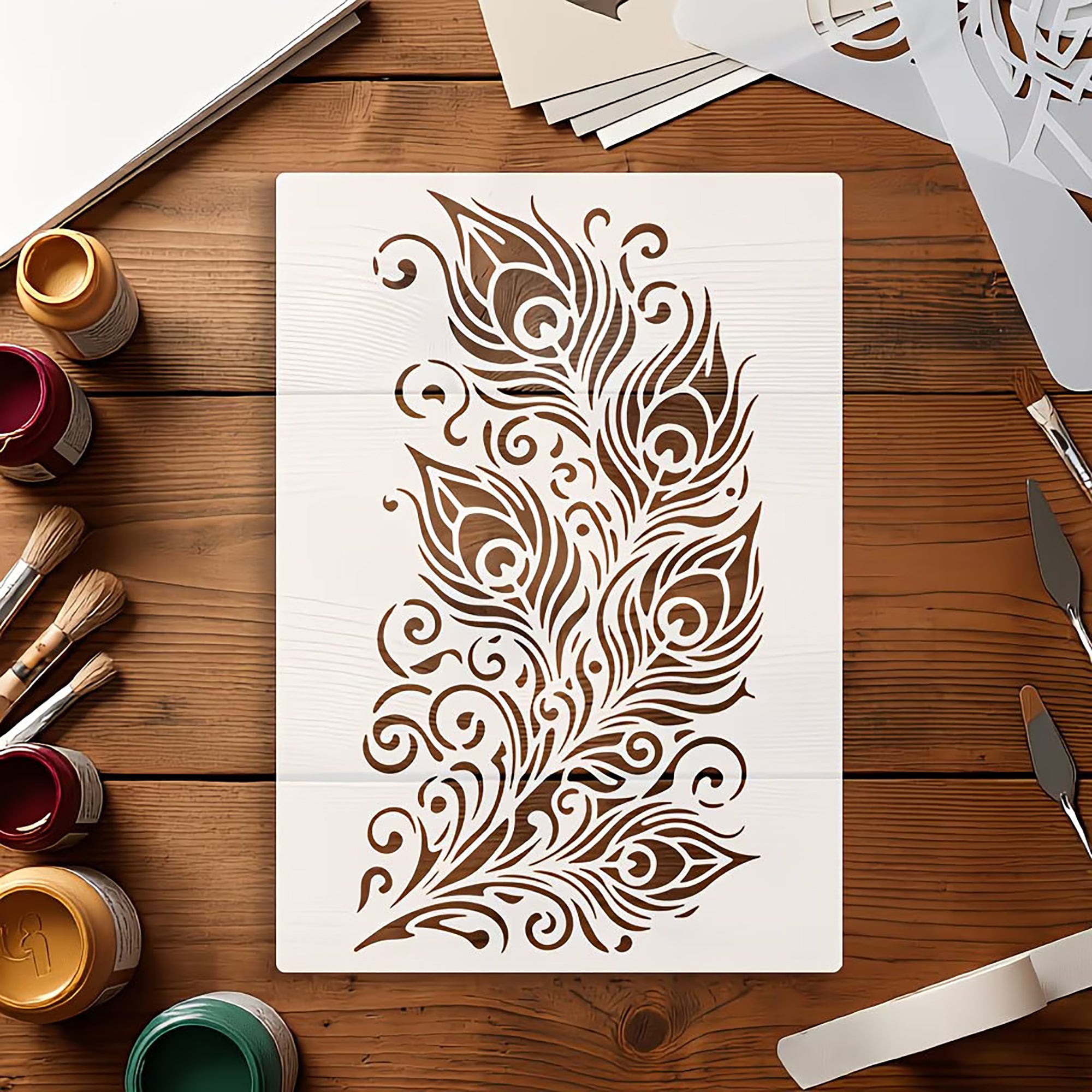 feather pattern stencil for furniture painting projects