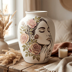 Floral Women PET Painting Stencil for DIY Art & Craft Reusable Lady & Rose Plastic Template for Canvas Fabric Wall Furniture & Journal Pack of 1 Cliths