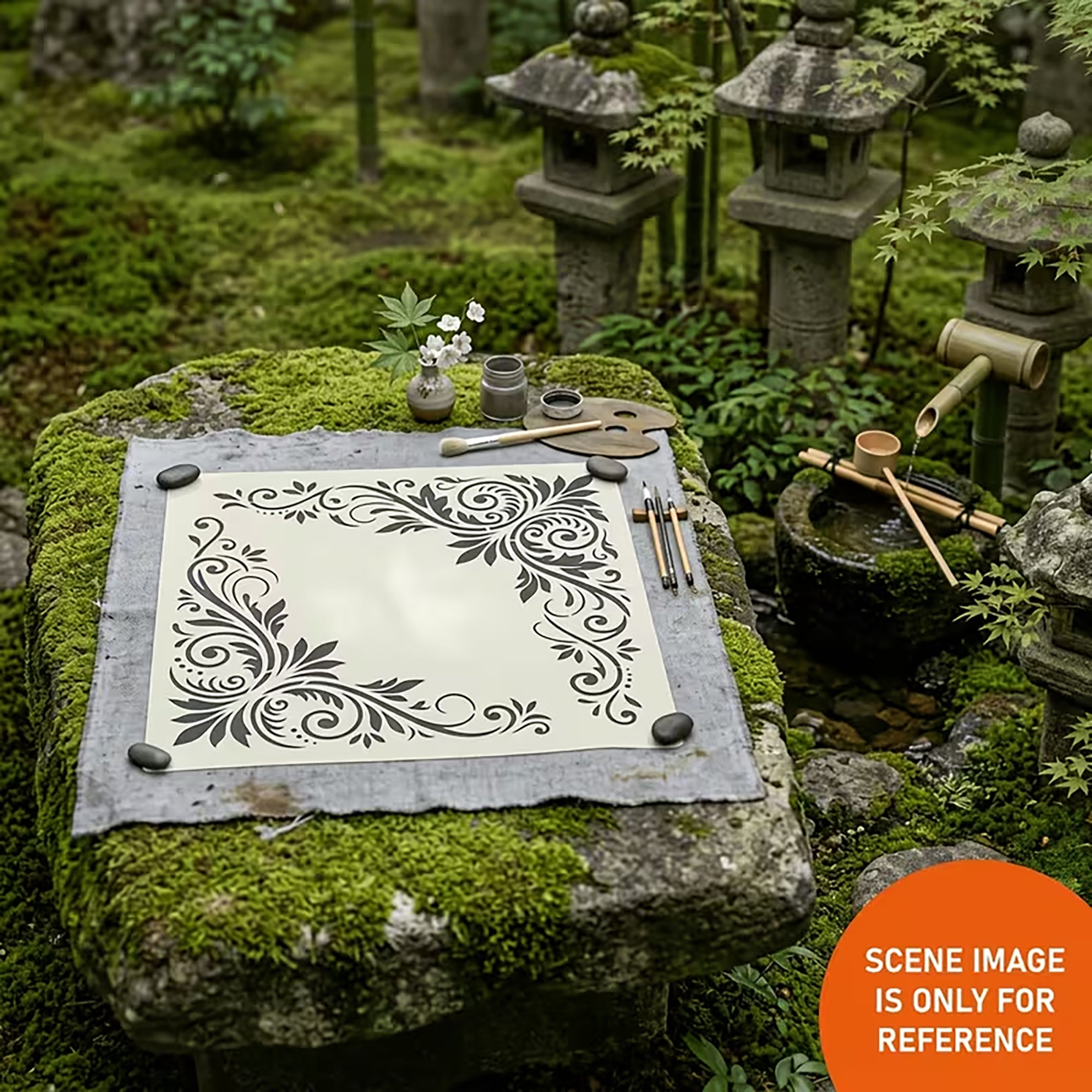 wall painting stencil with flower border
