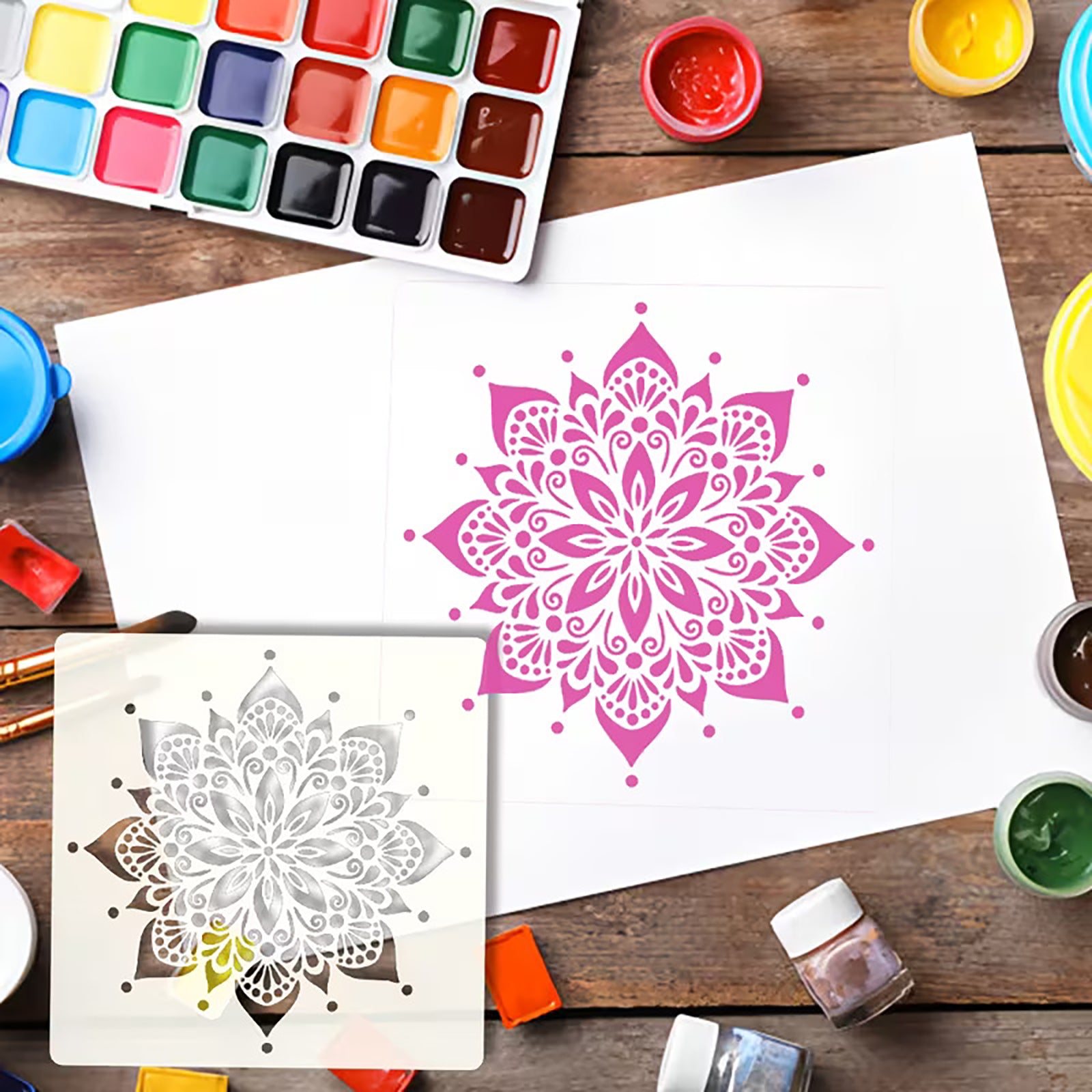 Made using strong PET, this reusable mandala painting stencil