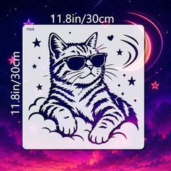 Cool Cat PET Painting Stencil for DIY Art & Craft Reusable Plastic Template for Wall Furniture Canvas Wood & Fabric Pack of 1Cliths