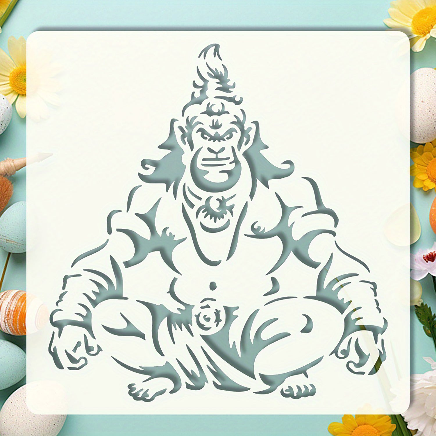 Stylized illustration of a seated figure with floral and beach elements in the background