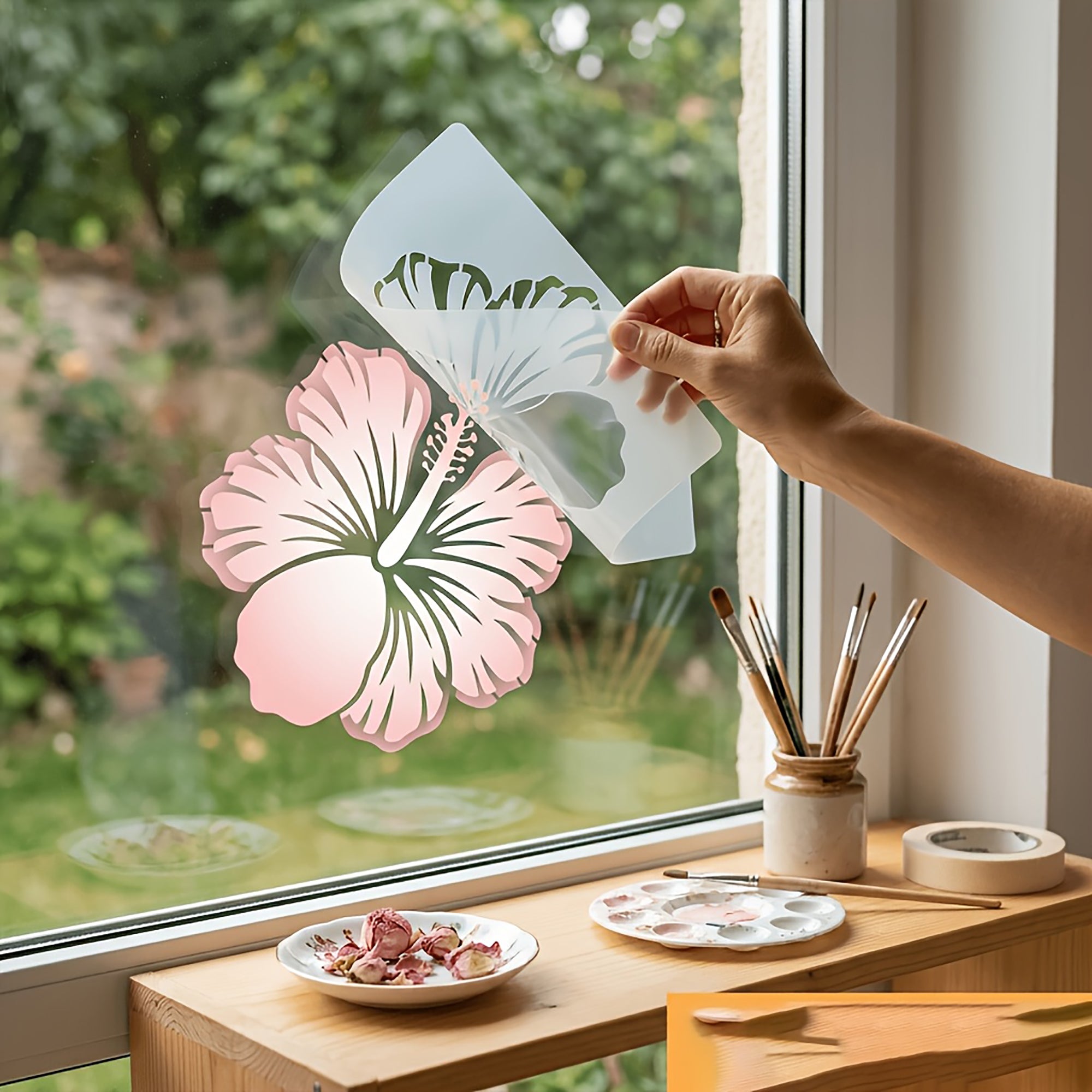 hibiscus stencil for furniture painting