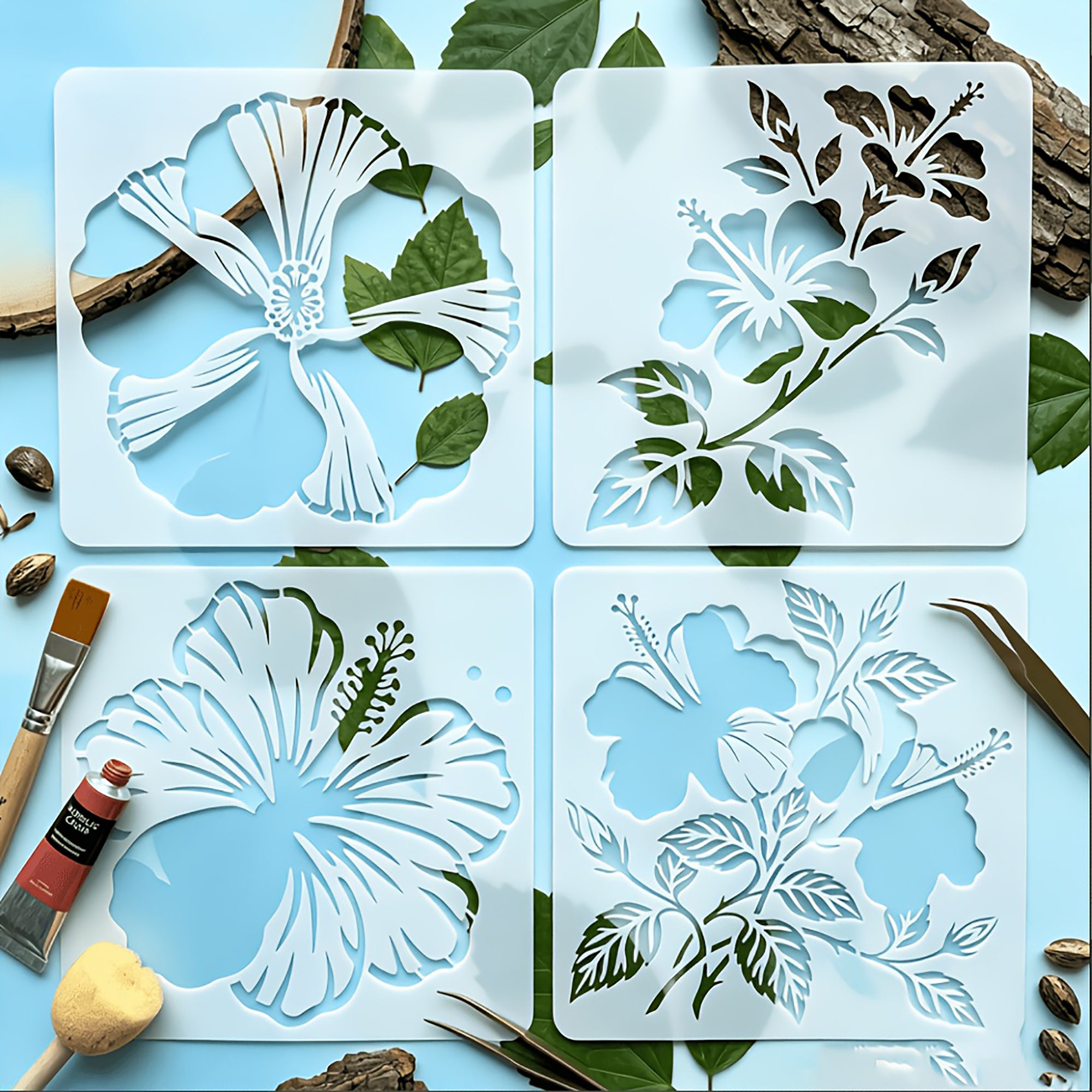 reusable hibiscus flower stencil for diy crafts