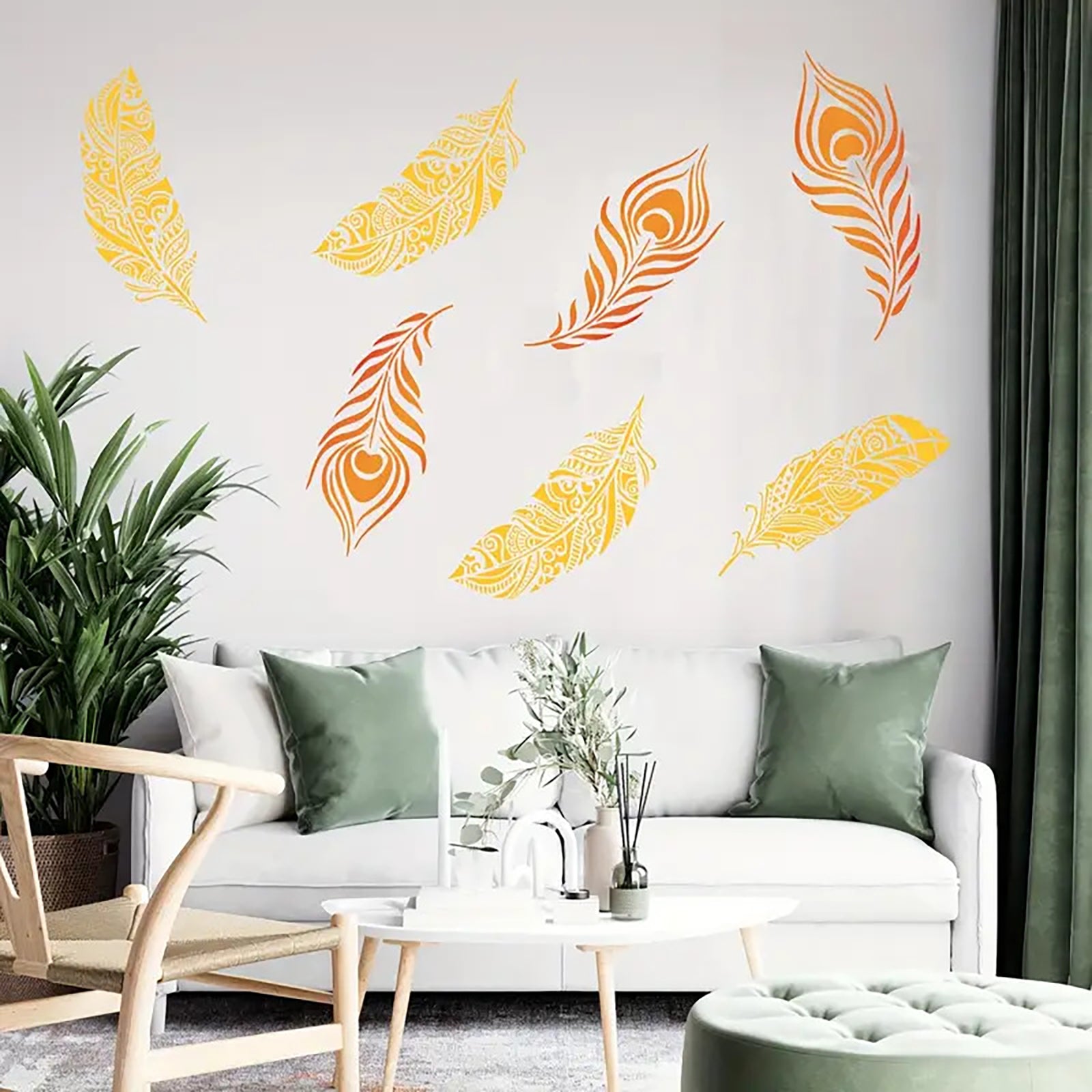 mandala leaf feather painting stencil set