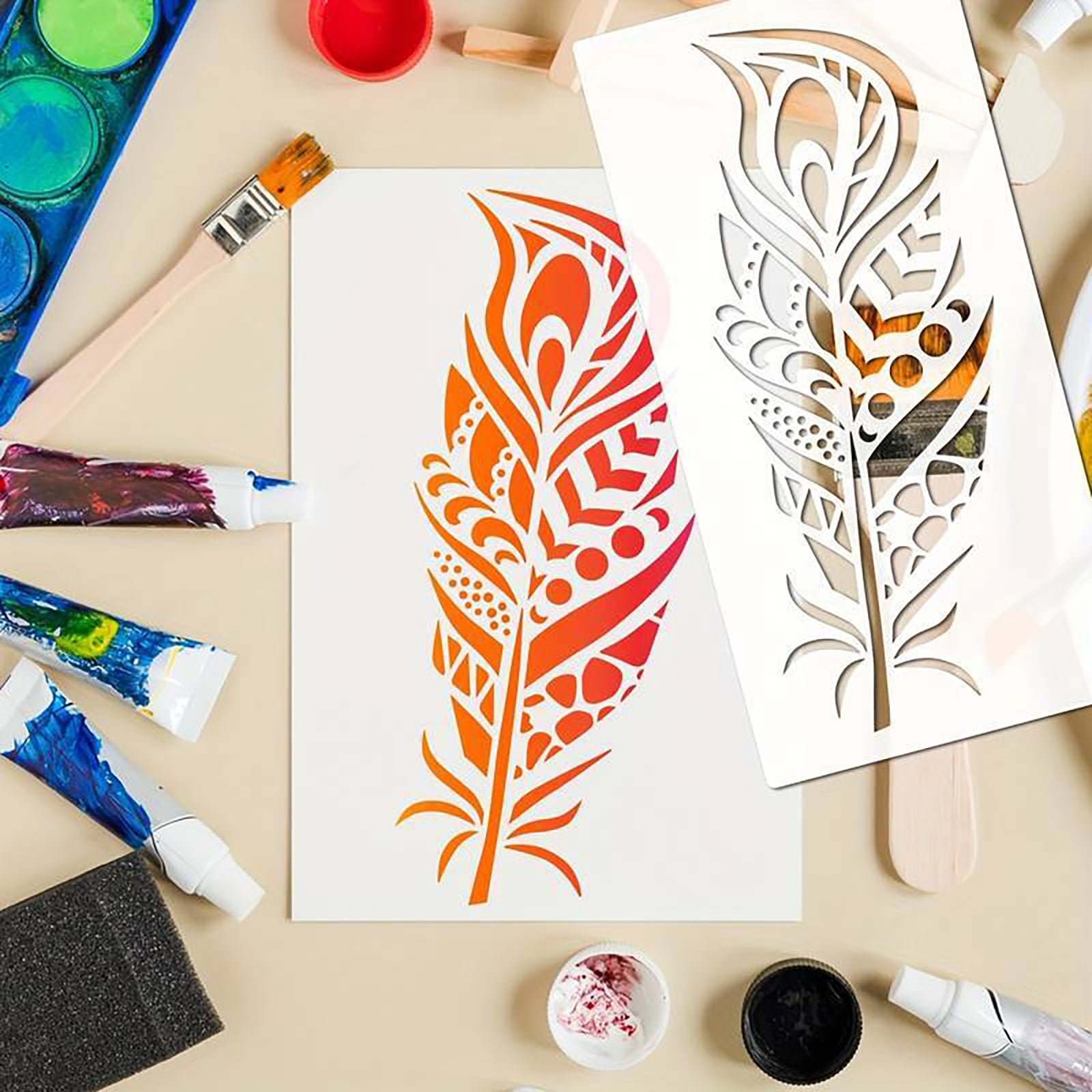 Create stunning décor with this large leaf pattern stencil