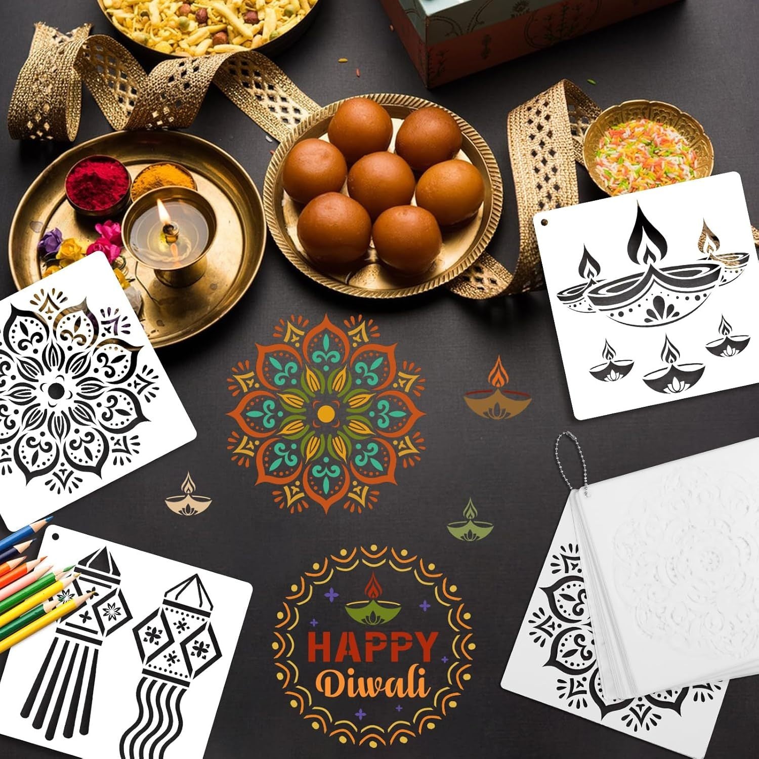diyas marigold rangoli stencil