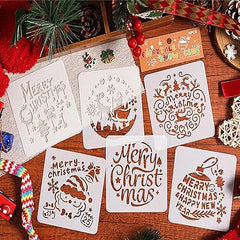 Square PET Plastic Merry Christmas Stencil for DIY Art & Craft Painting Pack of 6 – Cliths