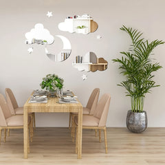 Cliths 8 Pcs Acrylic Mirror Wall Stickers Clouds Moon Stars  Home for Bedroom, Living Room,