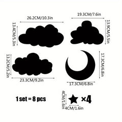 Cliths 8 Pcs Acrylic Mirror Wall Stickers Clouds Moon Stars  Home for Bedroom, Living Room,