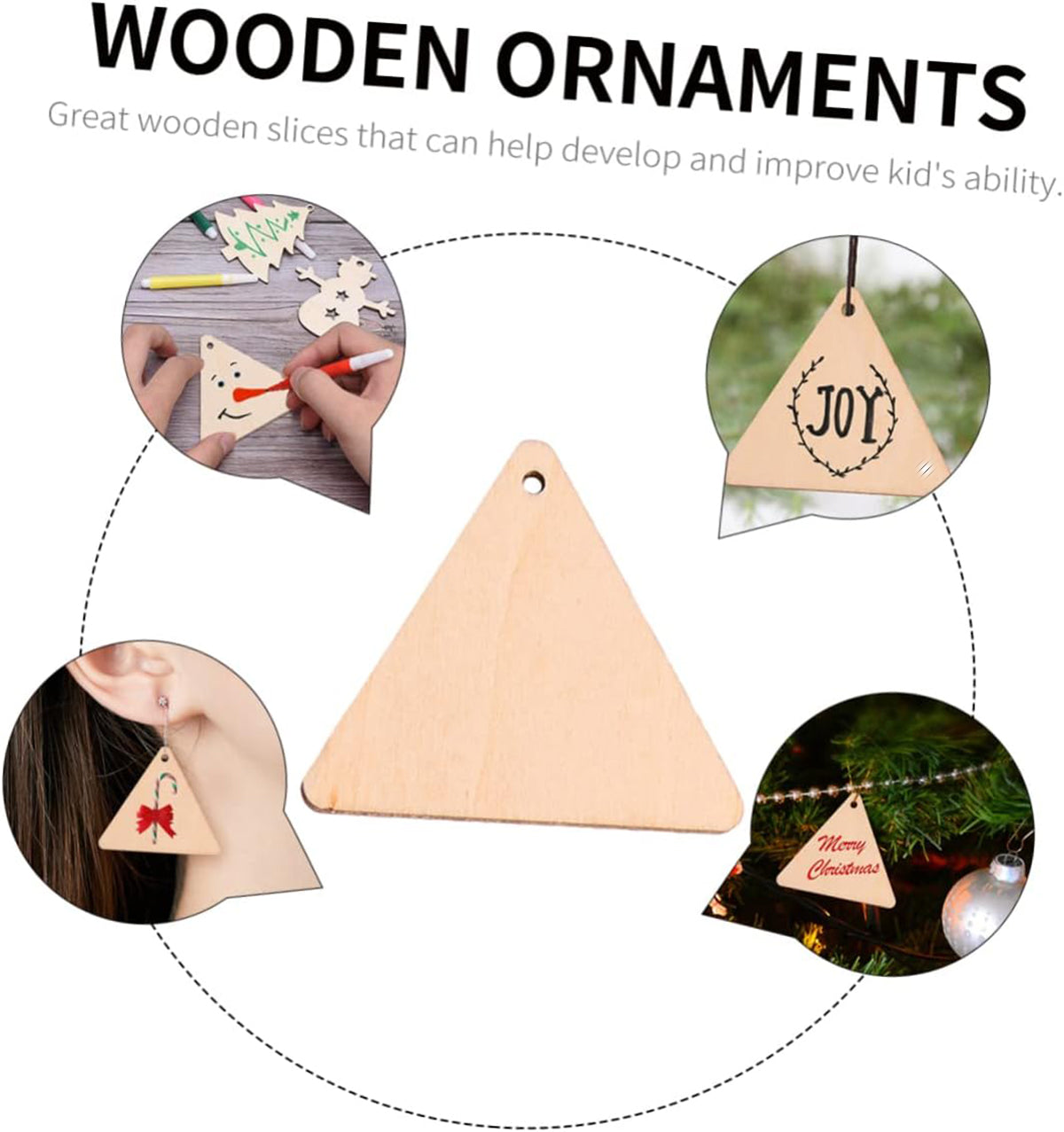 craft supply triangle wooden cutouts with pre-drilled hole