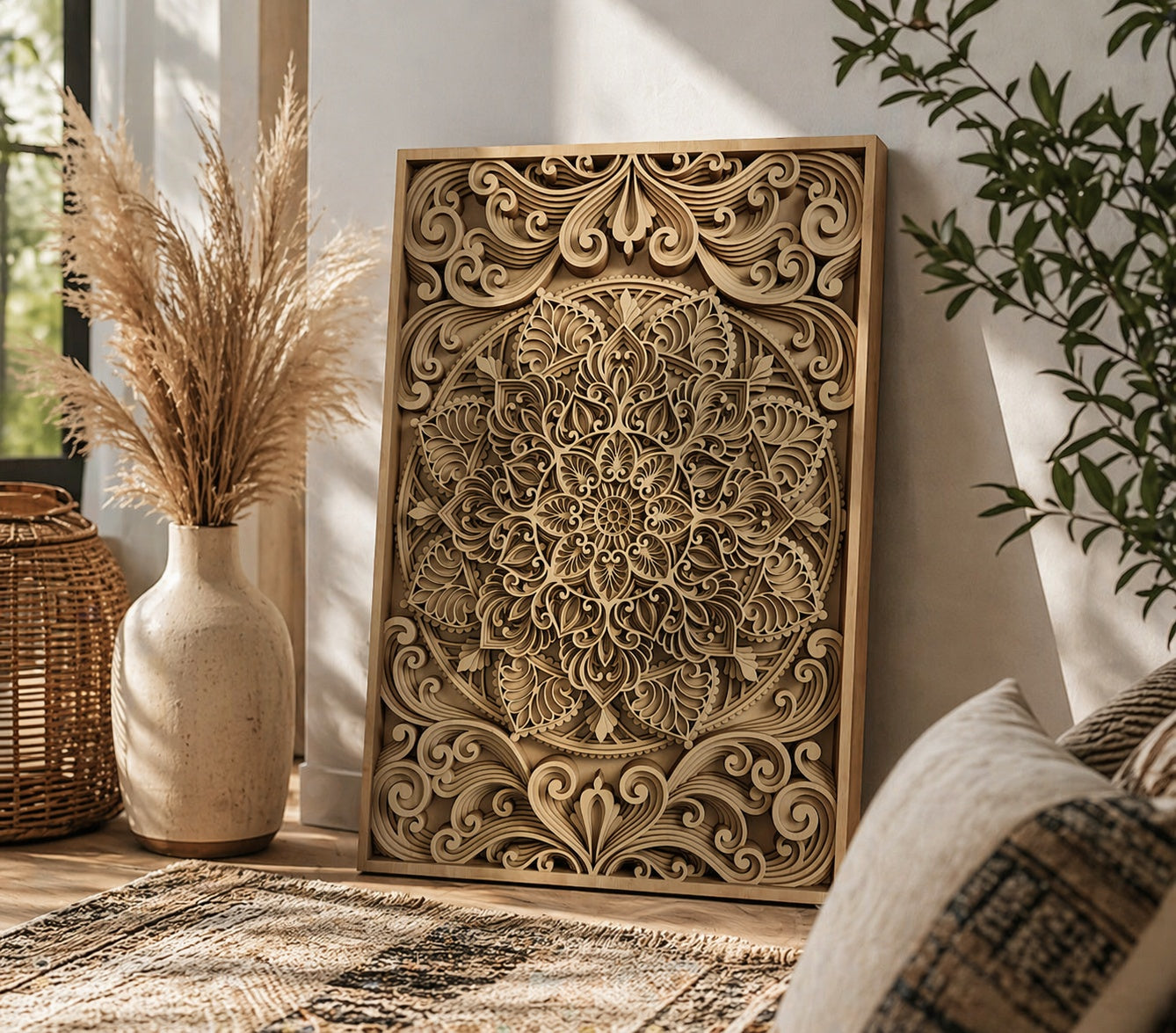 3d carved mandala wall decor panel
