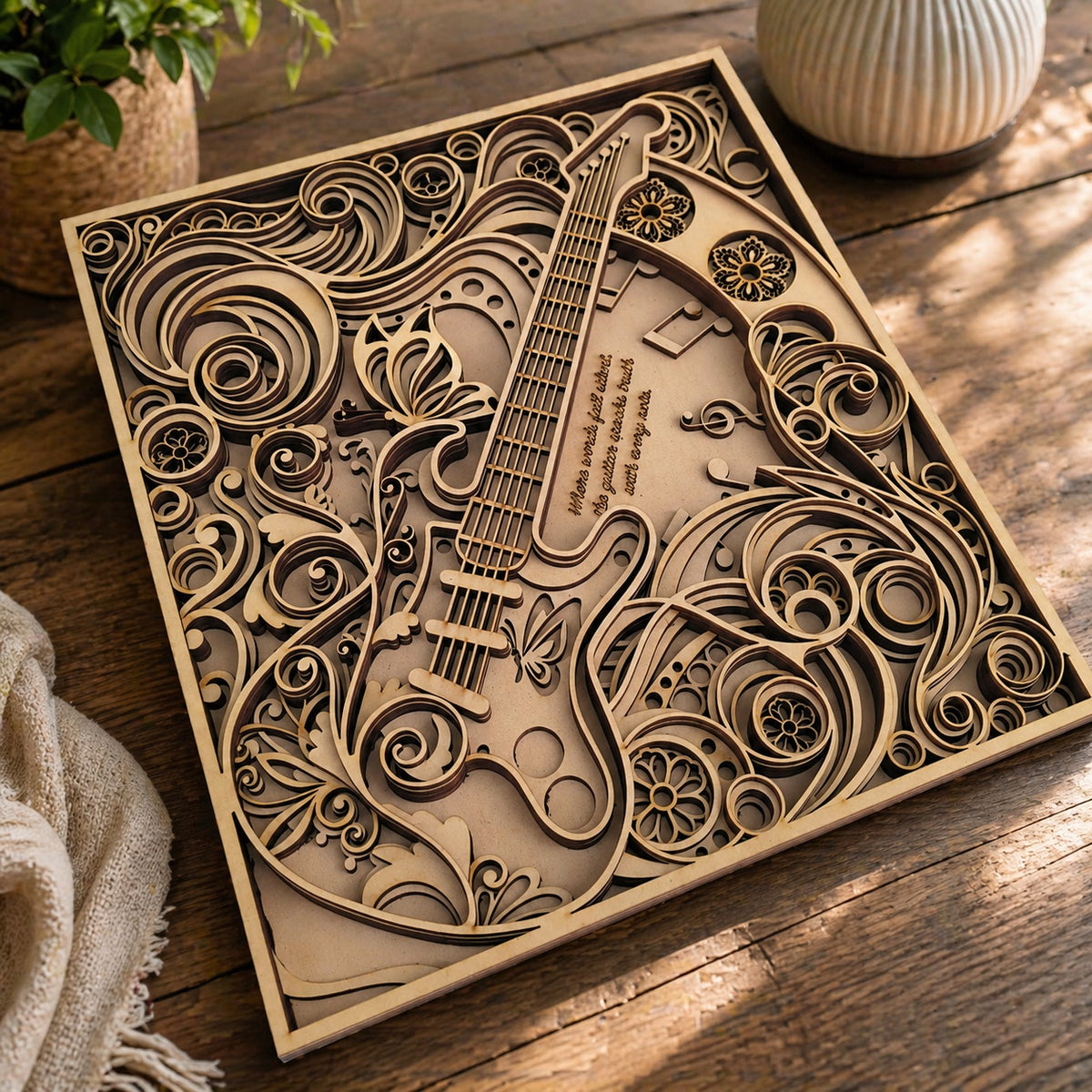 wooden guitar mandala wall art for living room